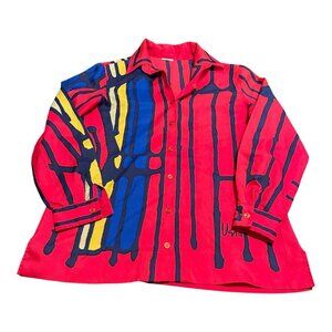 Vintage Vera Neumann Red Striped Retro MCM Button Down Blouse 14 Picasso Style